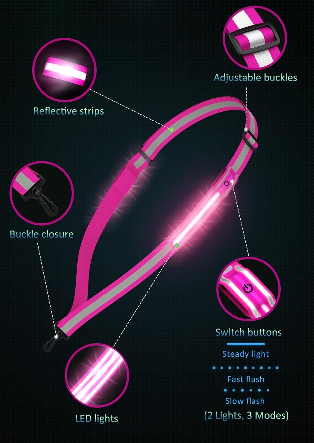 Ylzzrs LED Reflective Belt - High Visibility Safety Gear for Night Walks | Rechargeable for Men, Women & Kids