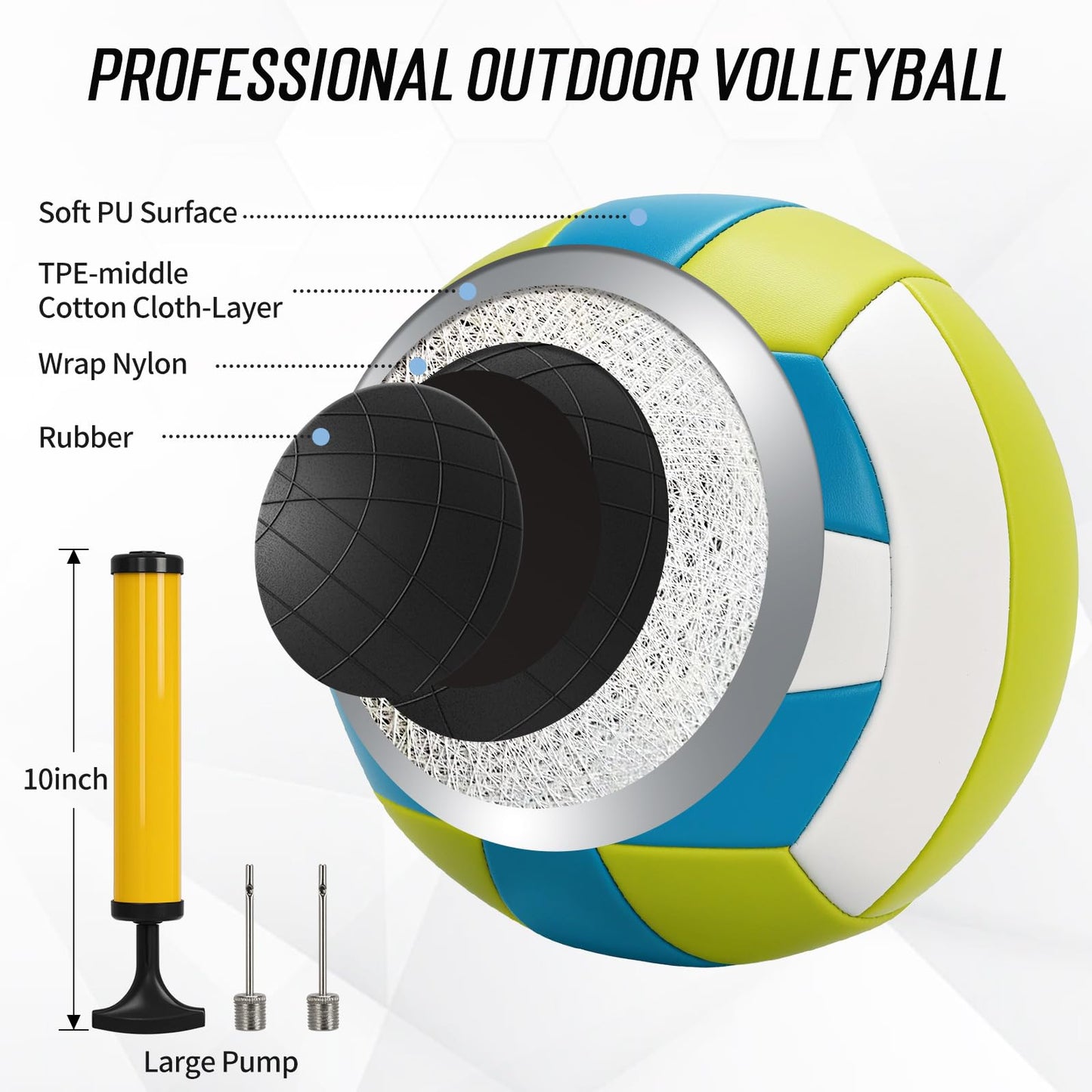 Heavy Duty Professional Volleyball Net Set for Outdoor Backyard Beach with Tetoron Net, 2" Adjustable Aluminum Poles, 2 Tension Adjusters, PU Volleyball and Pump, Carry Bag (Blue)