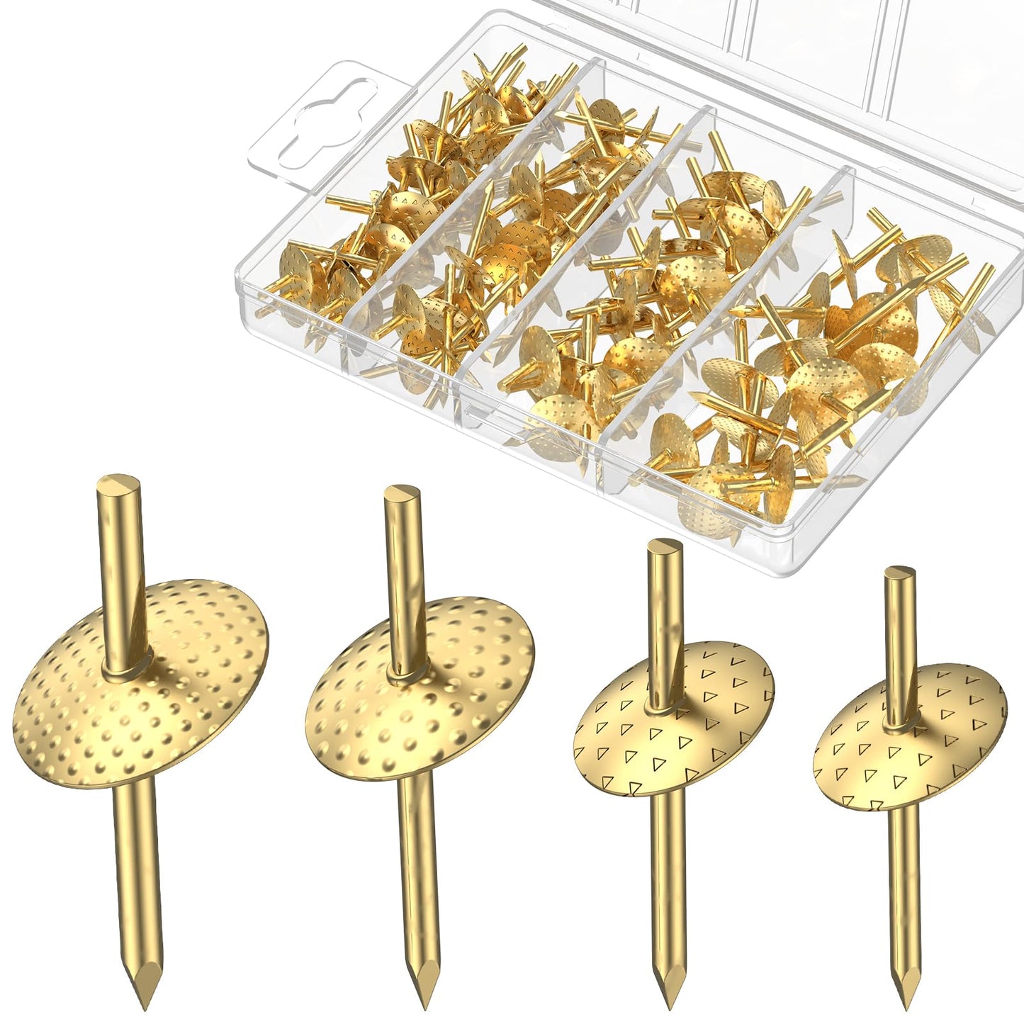 Uniclife 80 Pcs Picture Hangers, Picture Hanging Kit, 4 Size Picture Hanging Hooks, Picture Hanging Nails, Long Picture Hooks for Photo Frame Art Mirror and Décor, Gold