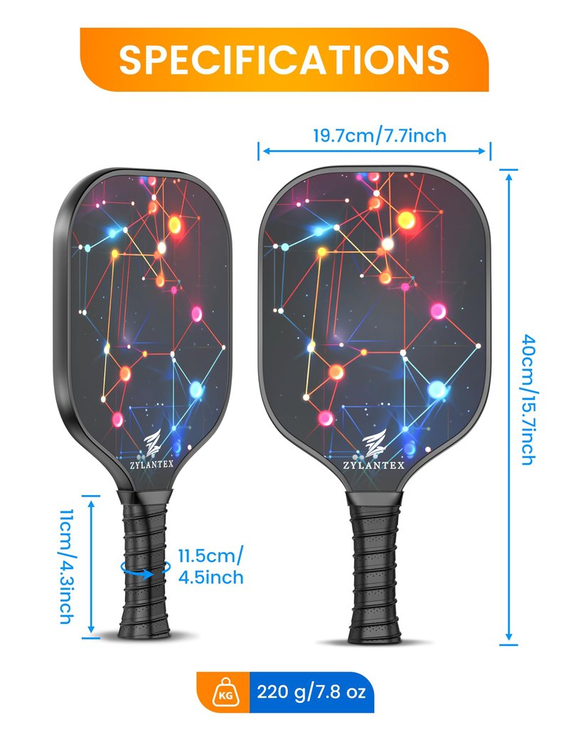 Pickleball Paddle Set of 2, Fiberglass Pickleball Rackets with Honeycomb Core, 4 Indoor/Outdoor Balls and Bag Included, Perfect for Beginners and Recreational Play