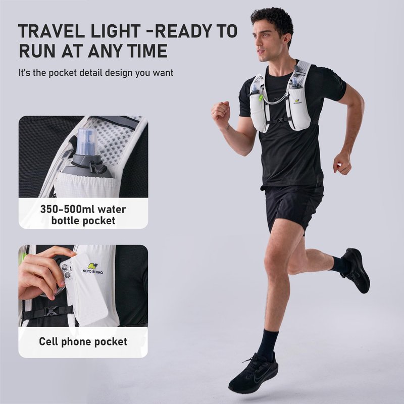 N NEVO RHINO Running Vest, Hydration Vest Pack, Lightweight Hydration Backpack with 1.5L Water Bladder for Hiking, Trail,Cycling,Bike,Marathons for Women Men