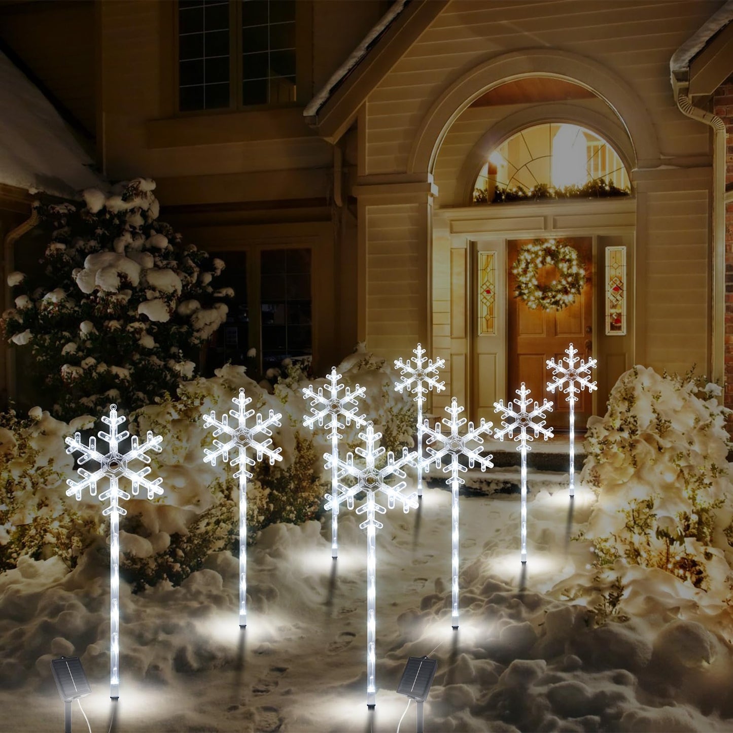 Solar Christmas Pathway Lights Outdoor Decorations, Solar Powered Snowflake Lights, Waterproof Xms Garden Stake Lights Outdoor Christmas Decorations for Patio Yard Porch Lawn, 4 Pack(White)