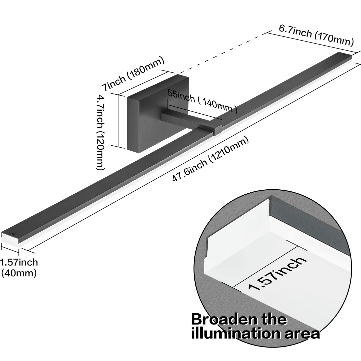 ZUZITO Modern LED Dimmable Vanity Light 40 inch Matte Black Bathroom Wall Lighting Fixtures