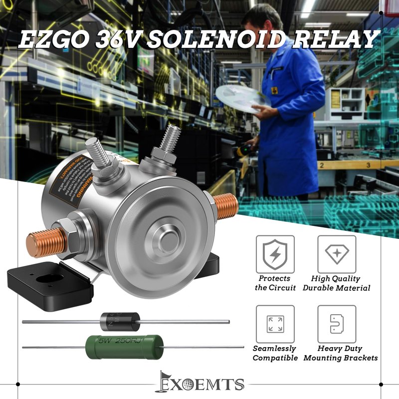 EZGO 36V Solenoid with Mount Bracket, #70 Series Continuous Duty Solenoid Relay for EZGO TXT&Marathon Electric Golf Cart, 4 Terminal Solenoids Relay with Resistor&Diode, OEM# 27855G01 11761G1 27805G02