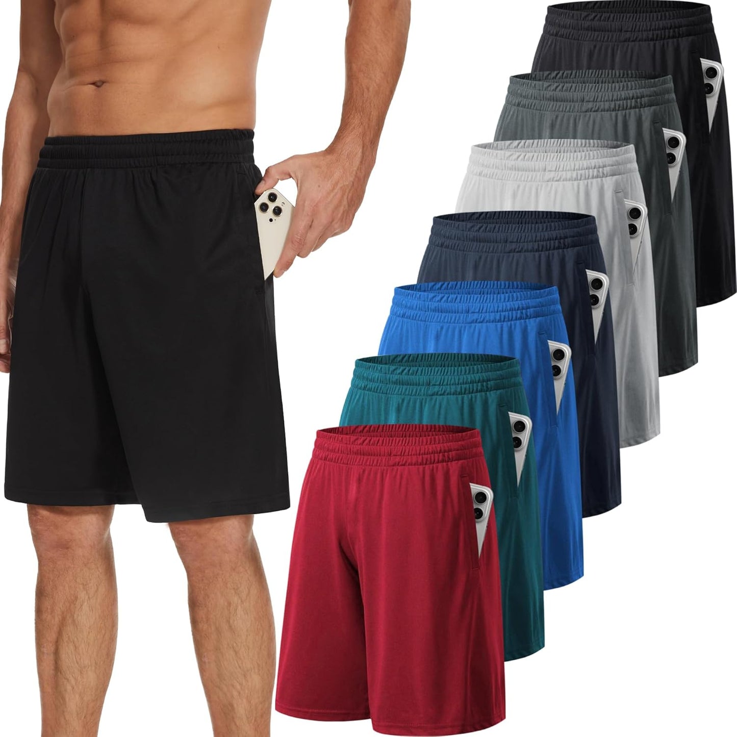 TVKSOM Men's Athletic Shorts - Quick-Dry Basketball Shorts with Pockets | 7-Pack, Comfortable Fit