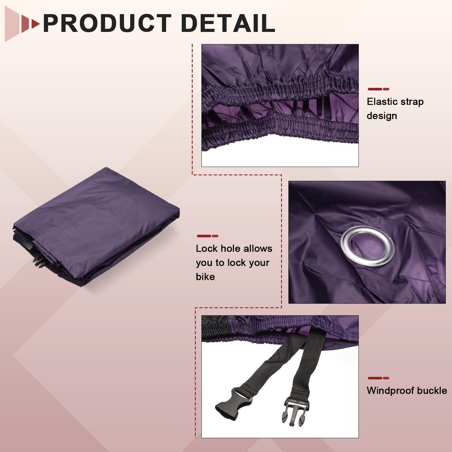 HARFINGTON Bike Cover Waterproof Outdoor 71" Polyester Anti Dust Rain Wind Snow Bicycle Covers with Lock Holes Windproof Buckle Storage Bag for Mountain Road Bike, Black Purple
