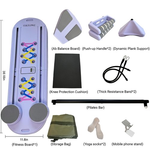 COLTUPWZ Pilates Reformer,Mini Portable Foldable Pilates Board for Home Workout,Multifunctional Pilates Reformer Sets for Women