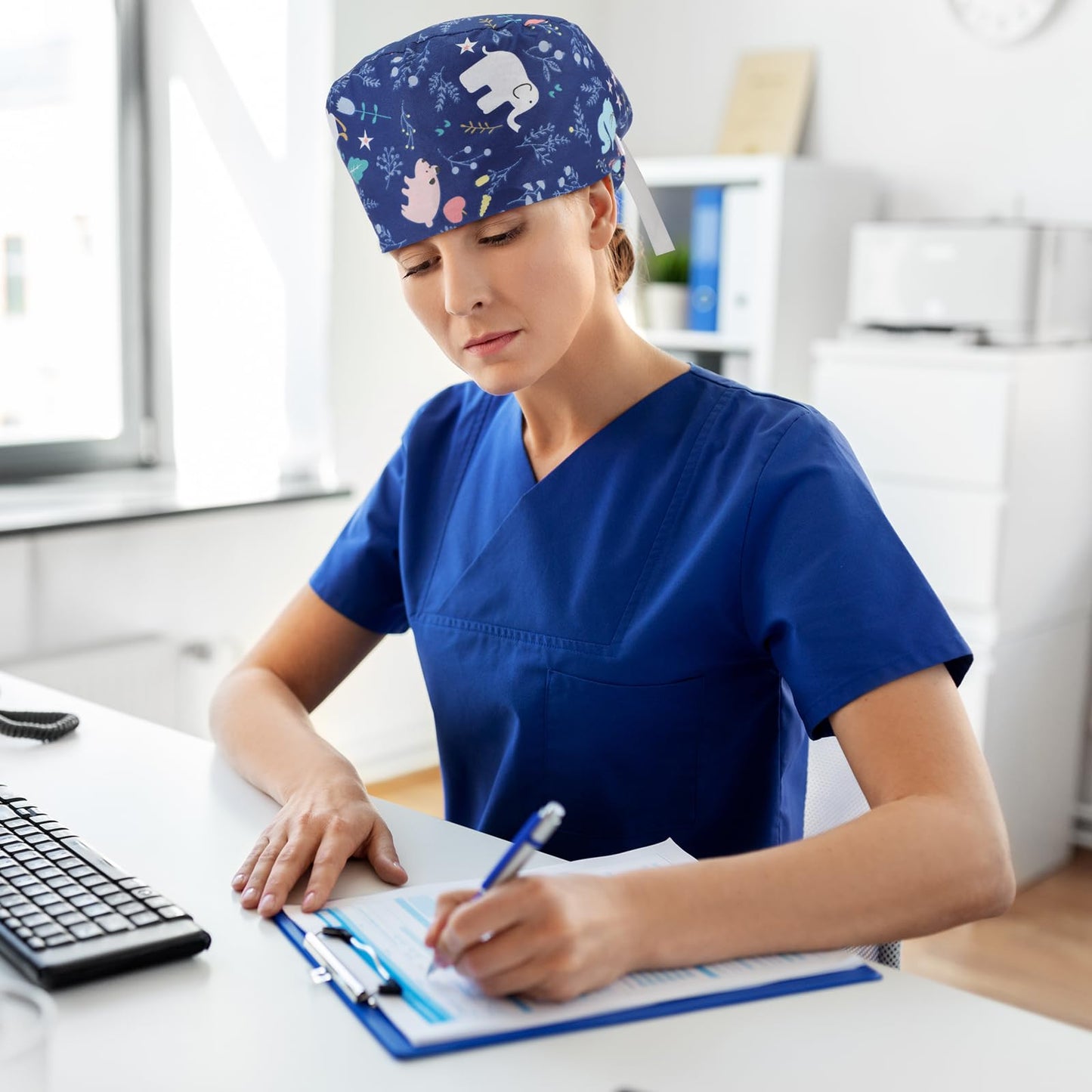 Croknit 6 Pcs Scrub Cap Women Adjustable Nurse Cap with Button Bouffant Medical Surgical Hat Sweatband for Gift(Stylish Style)