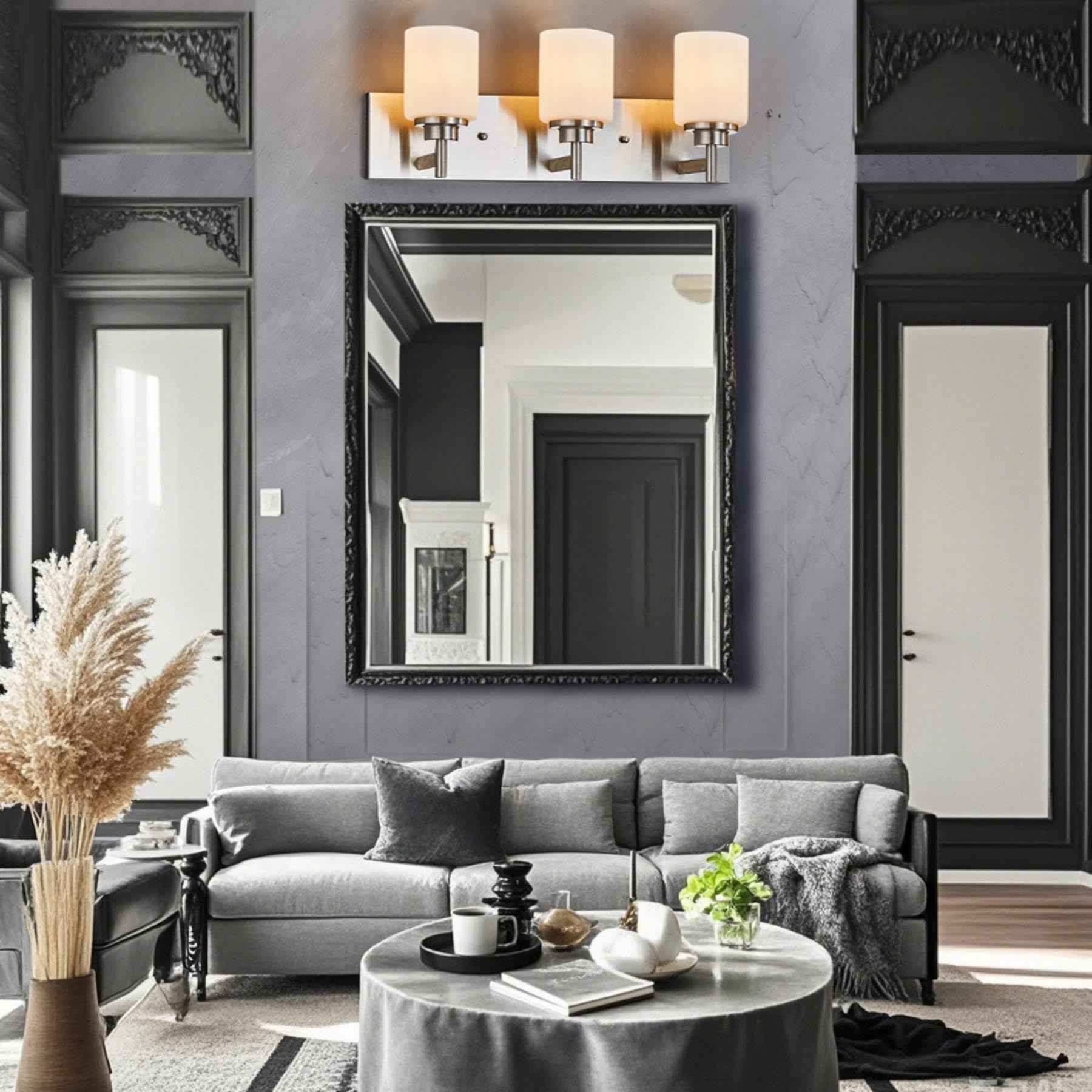 landskylite Bathroom Vanity Light Fixture, Brushed Nickel，24" 3 Lights，Offset Mount, Modern Wall Sconce，White Glass & Large Backplate - Farmhouse Lighting for Bathroom, Living Room, Hallway, Bedroom