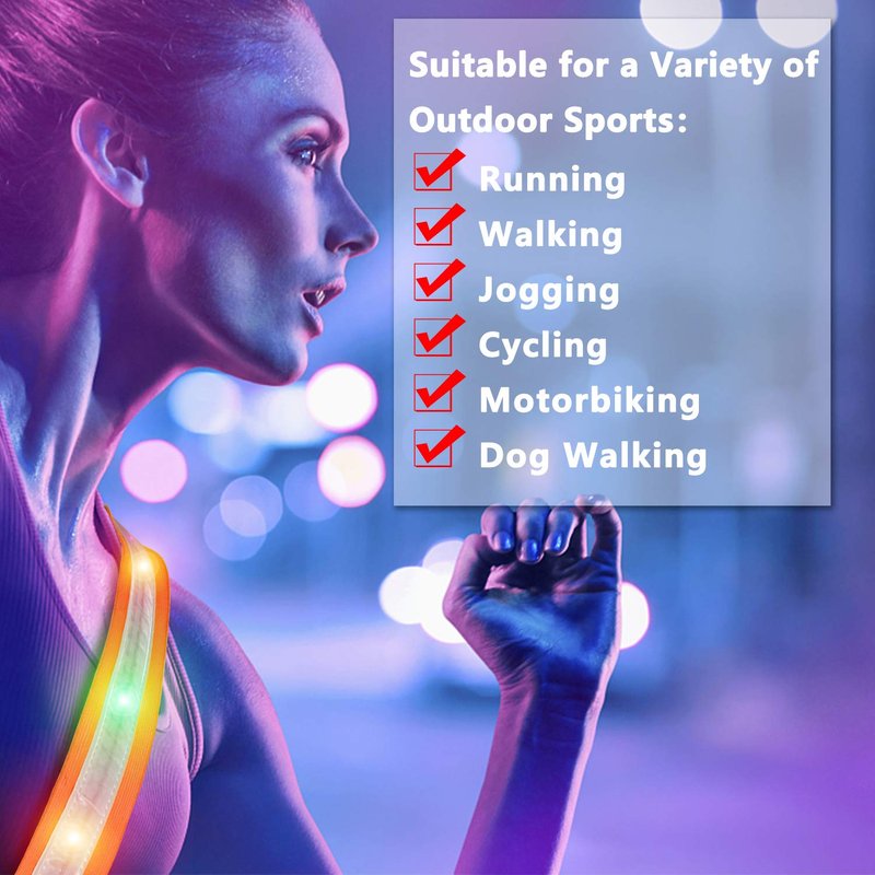 OLIKER LED Night Running Gear High Visibility LED Flashing Sash Outdoor Running Cycling Hiking Jogging Rechargeable Illuminating Gear for Men and Women Night Safety Walking (Orange)