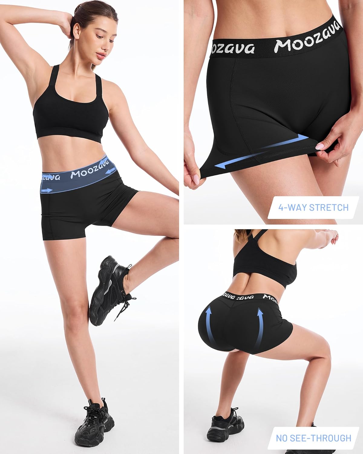 Moozava 3" Women's Spandex Volleyball Shorts - 3 Pack Athletic Compression for Gym, Yoga & Dance