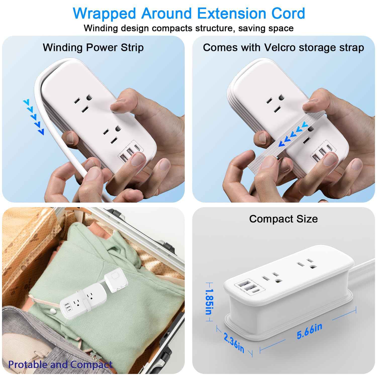 SAUNORCH Universal Travel Adapter Power Strip: 2 AC Outlets, 3 USB Ports, 6ft Cord - US to EU/UK/AU/China Worldwide Converter