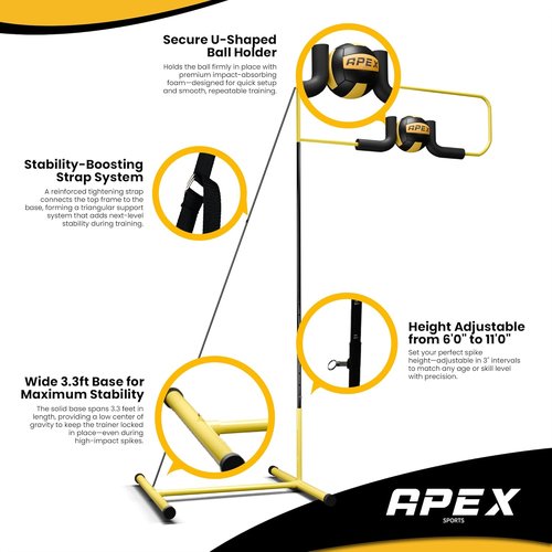 Apex Sports Volleyball Spike Trainer - Adjustable Solo Practice Station with Durable 25lb Base | Indoor/Outdoor Training Aid for All Skill Levels
