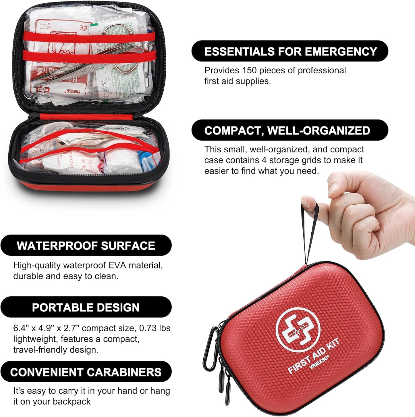 Skiennix Mini First Aid Kit - 150-Piece Waterproof Medical Kit for Home, Travel & Outdoor Emergencies | Red