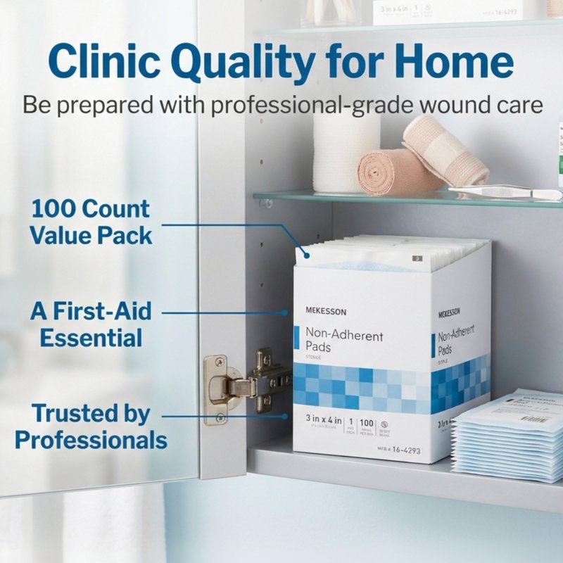 McKesson Non-Adherent Pads for Wounds, 3x4 Inch, 100 Count, Sterile Non-Stick Wound Dressing, Highly Absorbent, Painless Removal, Individually Wrapped
