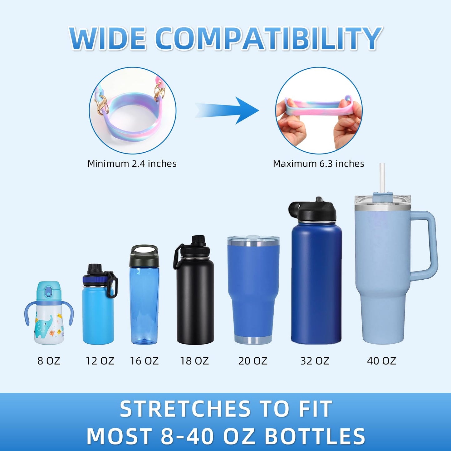Lconvicely 2Pack Water Bottle Handle - Soft Silicone Water Bottle Holder, Sling, Lanyard Fits Most 8-40oz Water Bottles, Water Bottle Strap Compatible Stanley Cup, Pink+Carnation