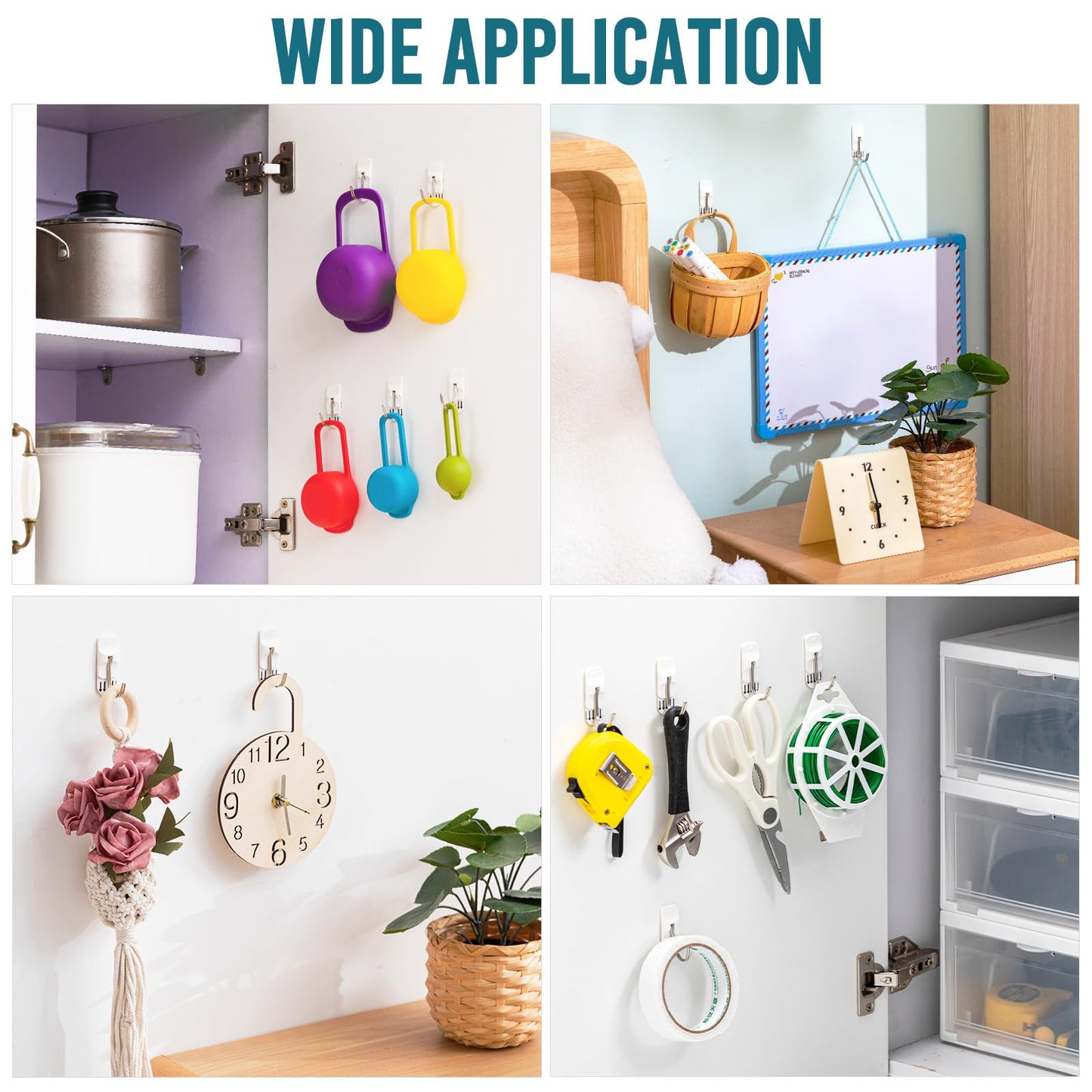 TAILI Damage-Free Hanging Hooks,10 Mini Utility Hooks and 2 Pcs Adhesive Strips, Holds up to 1.1 lb, No Tools Damage-Free Stick on Bathroom or Kitchen for Hanging Decorations,Organization-White