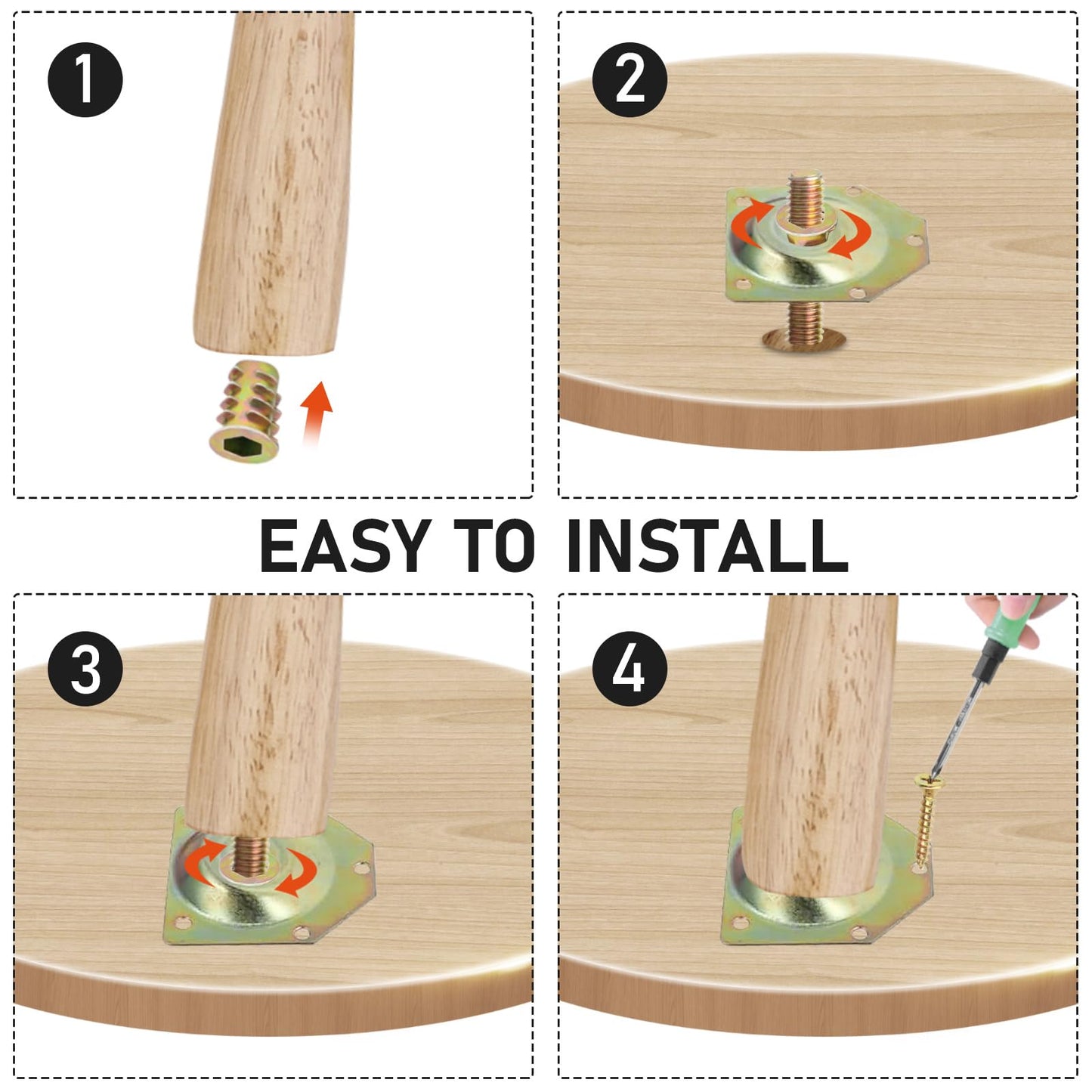 HUTLON Leg Mounting Plates, Furniture Leg Attachment Plates, 12 Degree Angled Metal Table Leg Mounting Hardware, Furniture Leg Mounting Brackets Industrial Strength T-Plate, 4 Pack