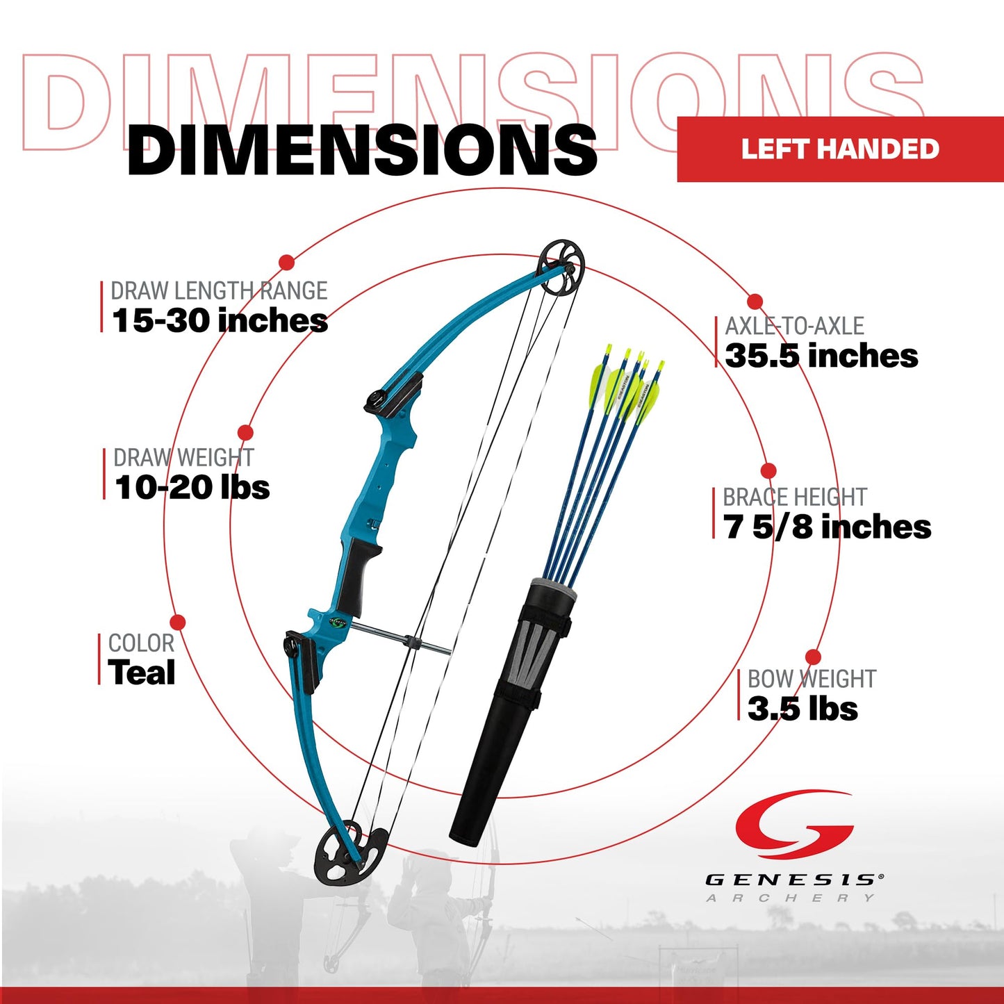 Genesis Original Compound Bow & Arrow Kit- Adjustable Riser, 15"-30" Draw Length, 10-20 lb Draw Weight, All Skill Levels, Draw Hand - Right, Teal