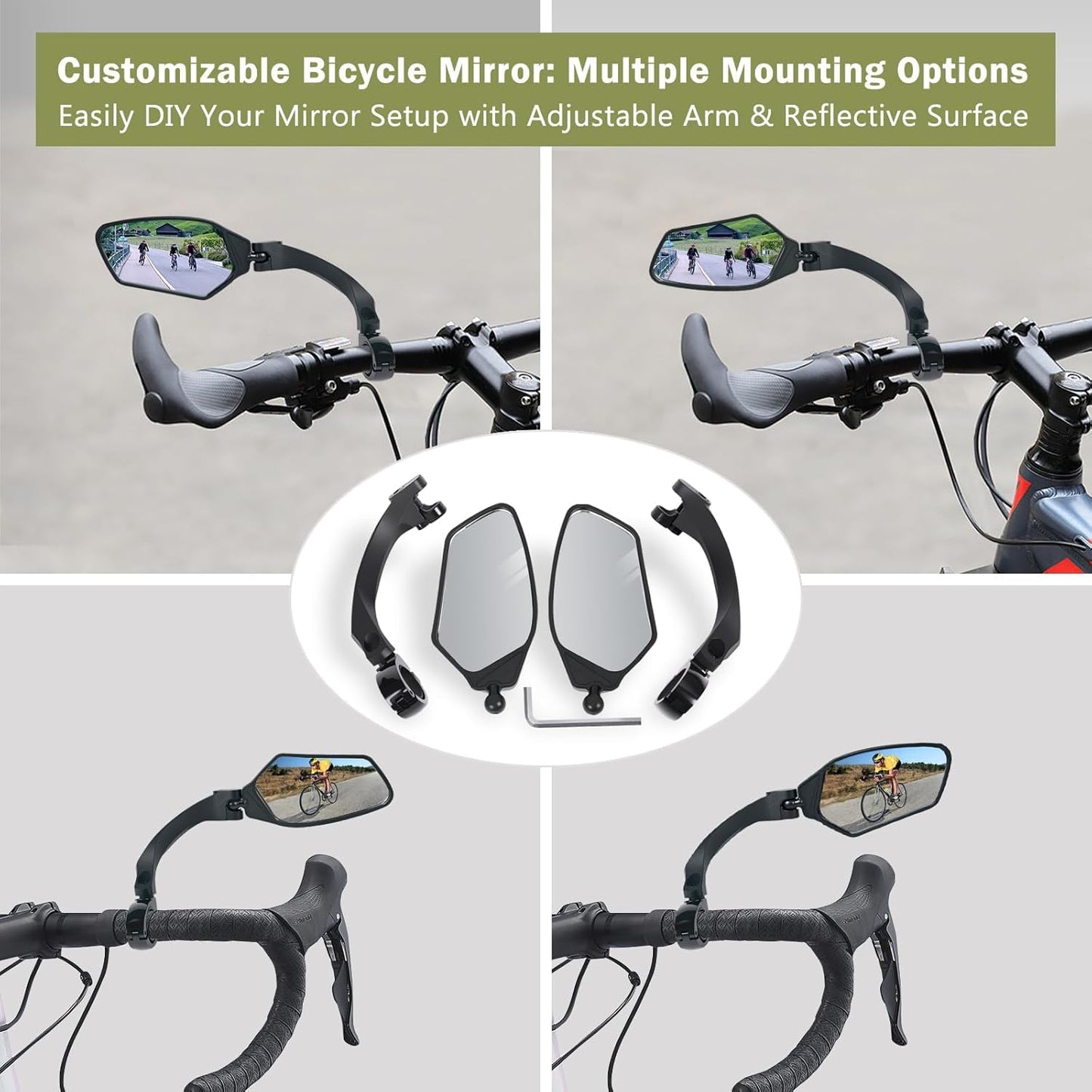 Skiennix Adjustable Handlebar Bike Mirrors - HD Shatterproof, 360° Rotatable, Universal Fit (1 Pair)