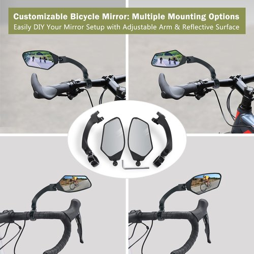 TXZSXS Adjustable Handlebar Bike Mirror, Shatterproof HD Glass Lens, Universal Fit Rearview Bicycle Mirrors, 360° Rotatable, Compatible with Mountain Bikes, E-bikes, Road Bikes(1 Pair)