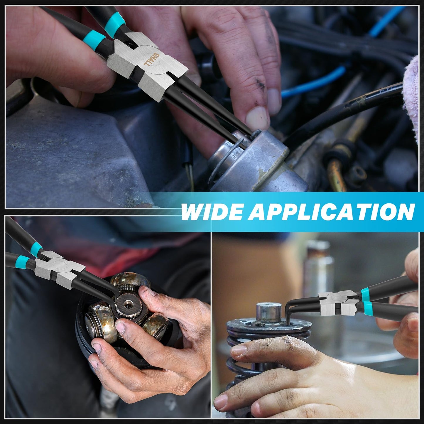 SHALL 4PCS Snap Ring Pliers Set, 7-Inch Internal External Circlip Pliers, Straight Bent C-clip Pliers Lock Ring Pliers, 5/64" Tip, Heavy Duty Reverse Pliers for Ring Remover Retaining w/Portable Pouch