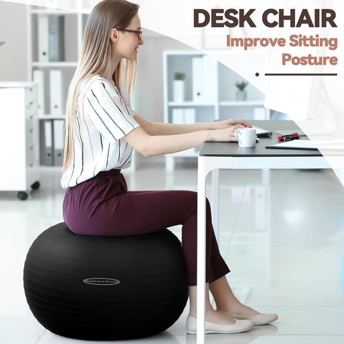 Fitvids Exercise Ball - Anti-Burst Fitness & Yoga Ball with Quick Pump | Slip Resistant, 65cm