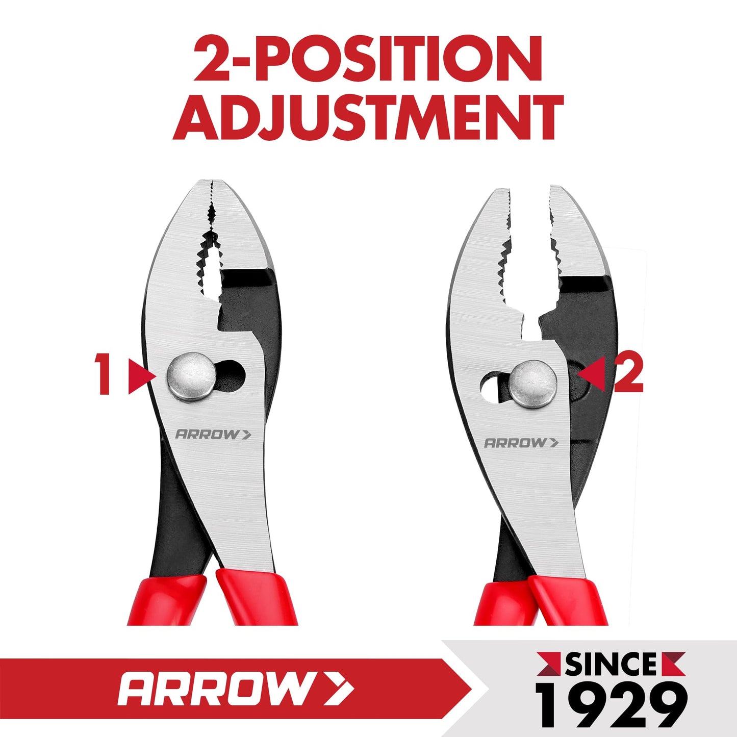 ARROW 8" Slip Joint Pliers, Pliers Tool with Thick Dip-Grip Handle, Strong Grip Jaws, High Carbon Steel, Pliers for Gripping, Loosening Nuts and Bolts, Cutting Steel Wire