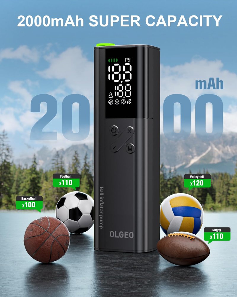 Olgeo Electric Ball Pump, 16PSI Portable Air Pump with Pressure Gauge and Digital LCD Display for Basketball Pump, Soccer Ball, Football, Volleyball, 4X Faster Sports Ball Pump