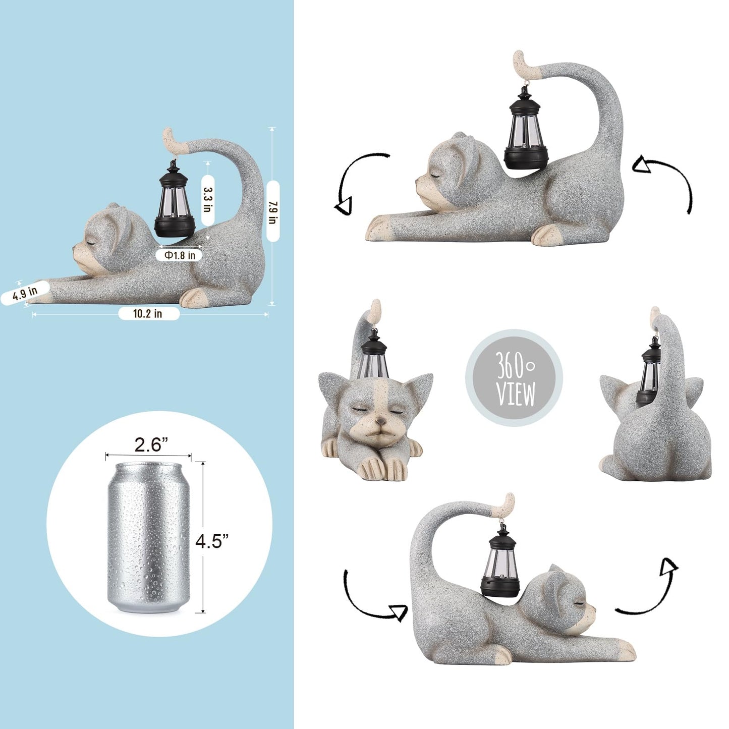 JUMPHIGH Garden Cat Statue with Solar Lantern, Garden Sculpture Decor Animal Figurines Cute Cat for Yard Lawn Patio Balcony Outdoor Ornament, Unique Gifts for Women mom dad