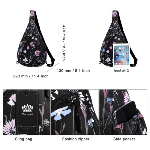 HUA ANGEL Crossbody Sling Bag for Men & Women Lightweight Waterproof Chest Shoulder Bag for Travel Hiking & Everyday Use