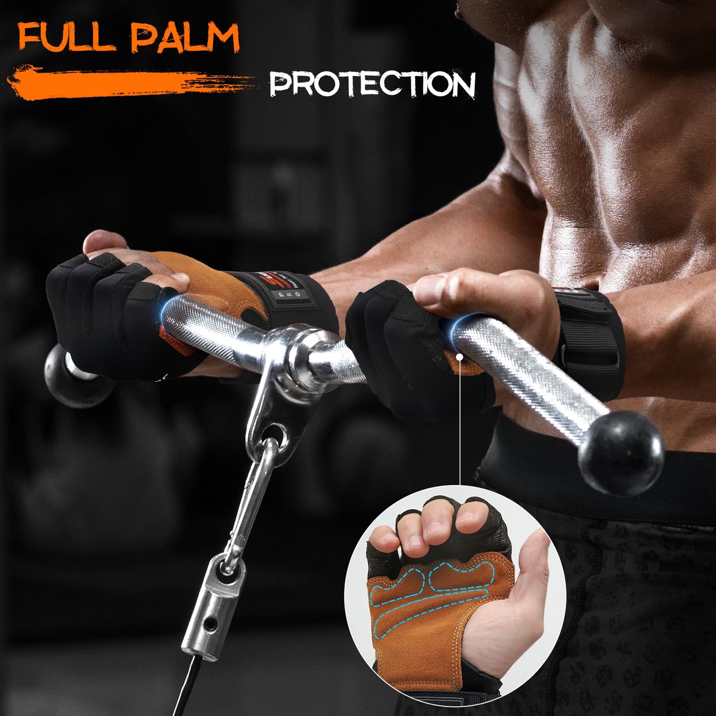 SueStar Heavy Duty Cowhide Padded Weight Lifting Gloves with Wrist Support, Full Palm Protection & Silicone Grips for Weightlifting, Deadlifts, Exercise, Black, Medium