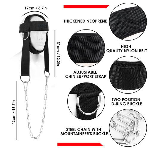 Leesvilary Neck Harness for Weight Lifting Training Head Neck Workout Equipment Neck Exerciser Trainer with Steel Chain and Adjustable Neoprene Strap Neck Strengthener for Home Gym