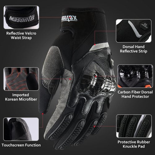 Masontex M30 Motorcycle Gloves - Breathable Carbon Fiber Riding Gloves with Knuckle Protection | Lightweight Touchscreen Design
