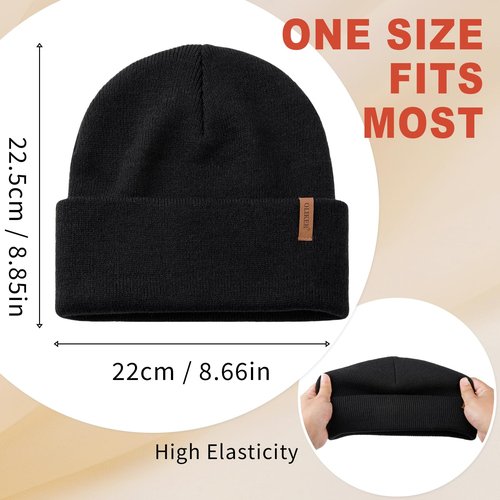 OLIKER 3 Pack Beanie for Men Women, Winter Double Layer Warm Knit Cuffed Hat Stylish Slouchy Skull Cap for Cold Weather (US, Alpha, One Size, Beige+Brown+Black)