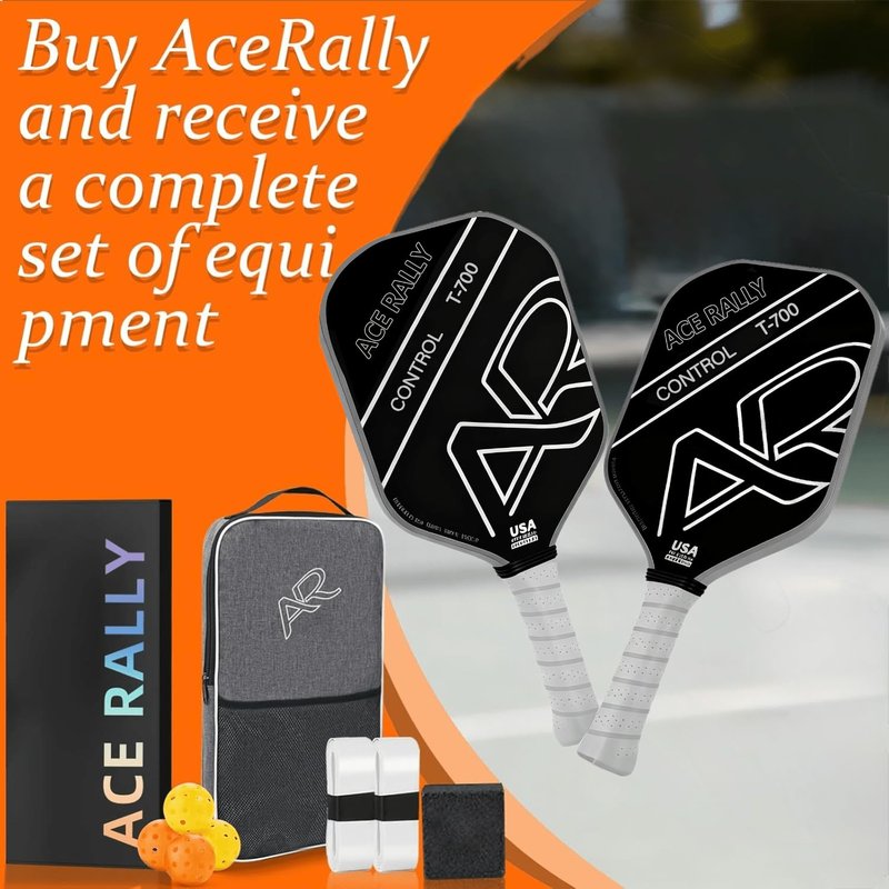 AceRally Pickleball Racket Set (2 Rackets), T700 Carbon Fiber Pickleball Rackets (2), 2 Outdoor pickleballs, 2 Indoor pickleballs, 1 Pickleball Bag (Unisex)