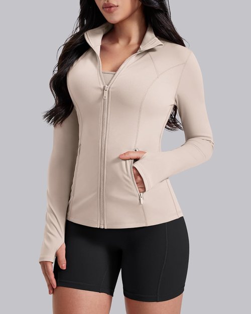 AVGO Women's Workout Jacket - Lightweight Athletic Zip-Up with Pockets & Thumb Holes | Slim Fit Running Top