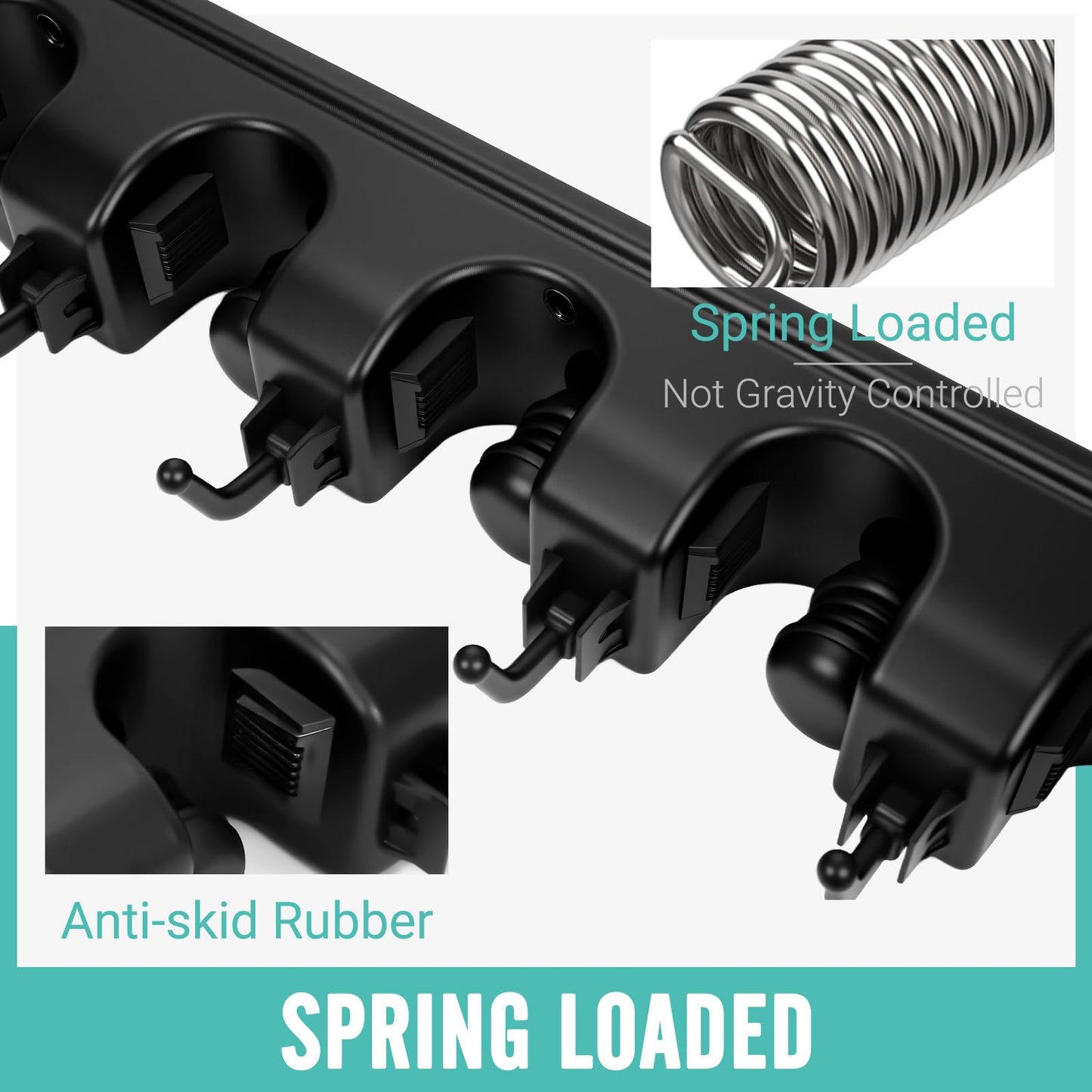 InPoTo Broom and Mop Holder, Wall Mounted Organizer Mop and Broom Storage Tool Rack with 5 Ball Slots and 6 Hooks (1Pack)