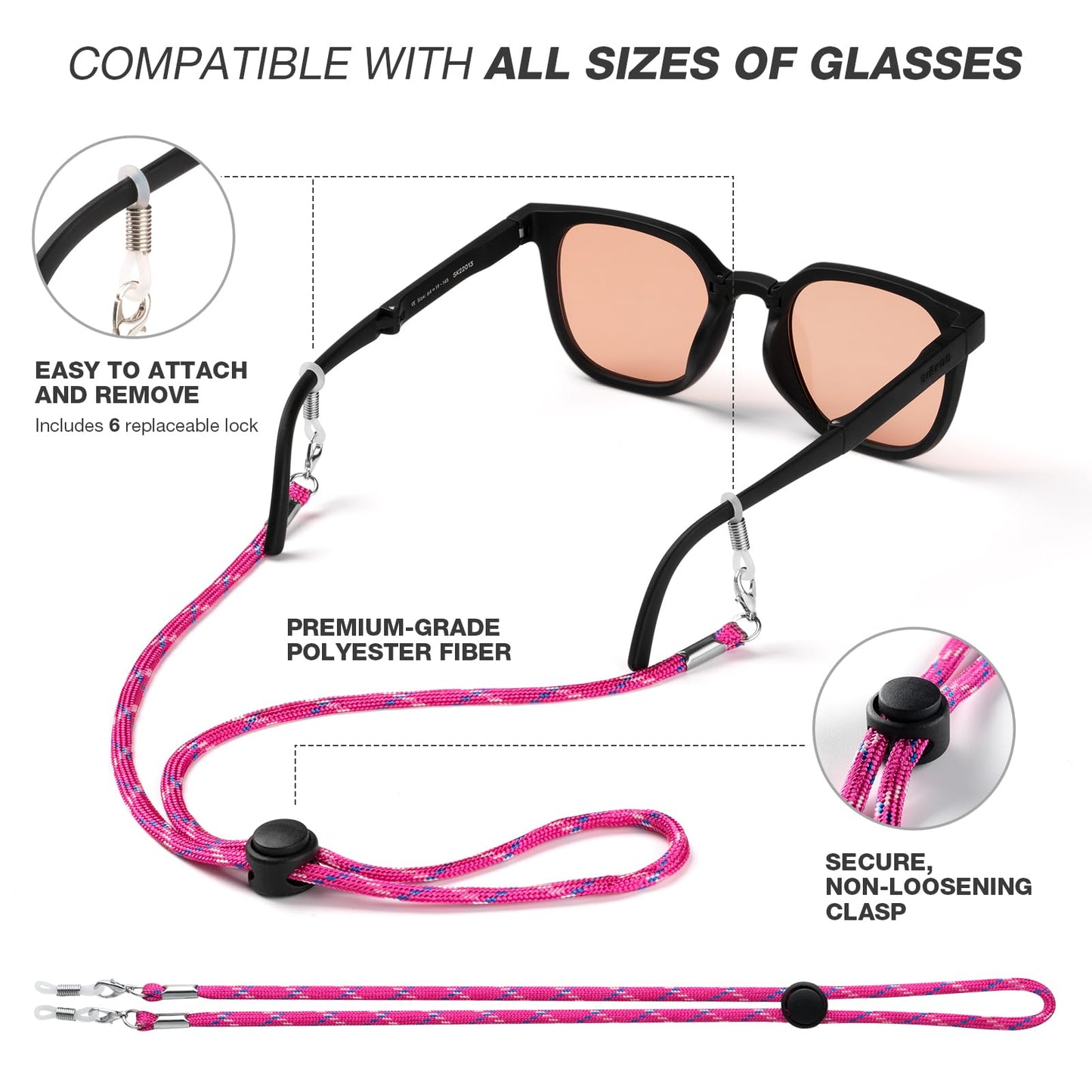 DUGRAFT Glasses Strap 6-Pack - Eye Glasses Holders Around Neck, Sunglasses Strap for Sports & Casual Wear - Adjustable, Secure & Comfortable