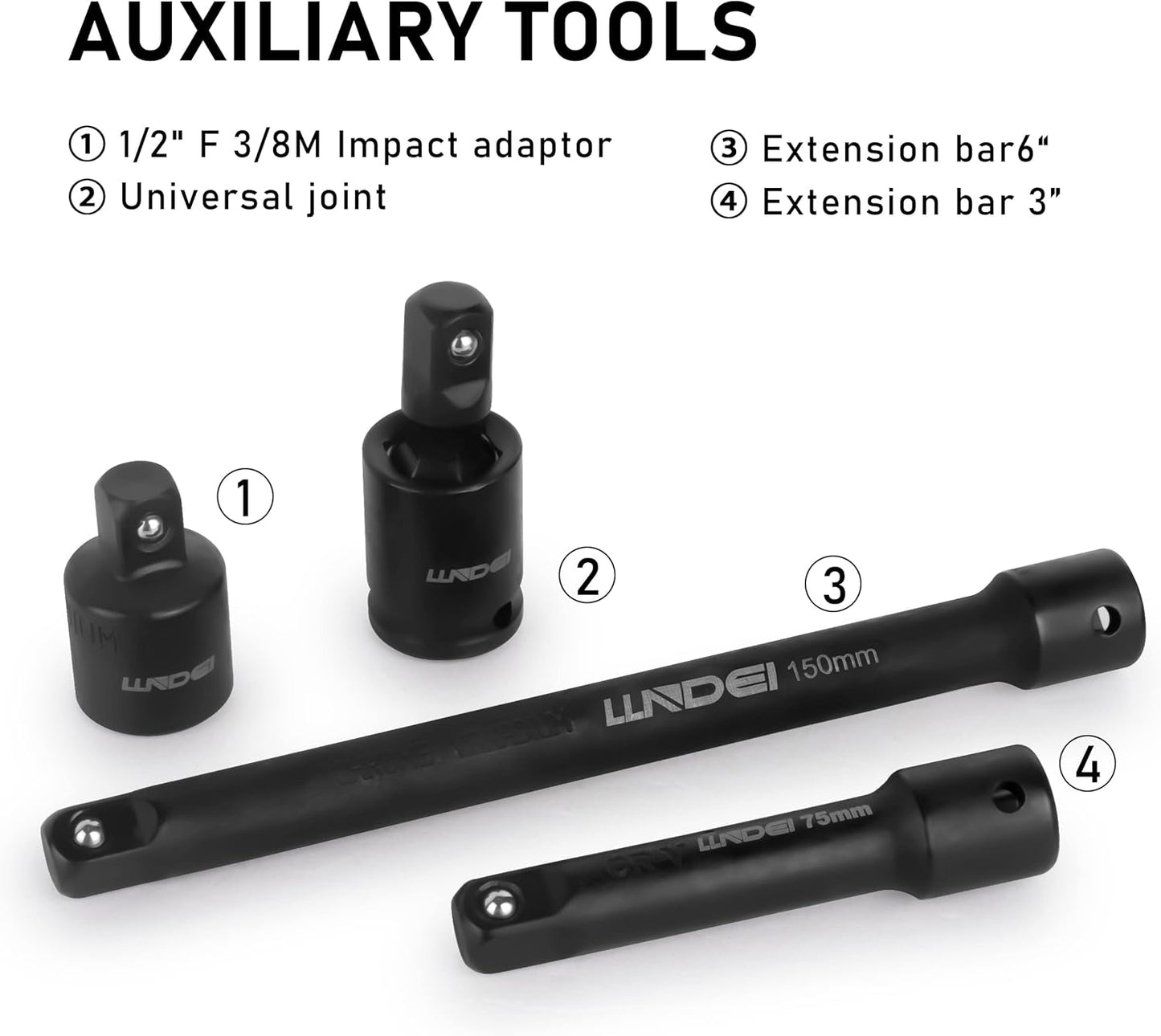 52-Piece Impact Socket Set with 72-Tooth Ratchet & Adapter - Metric & SAE Mechanic Tools for Automotive Repair