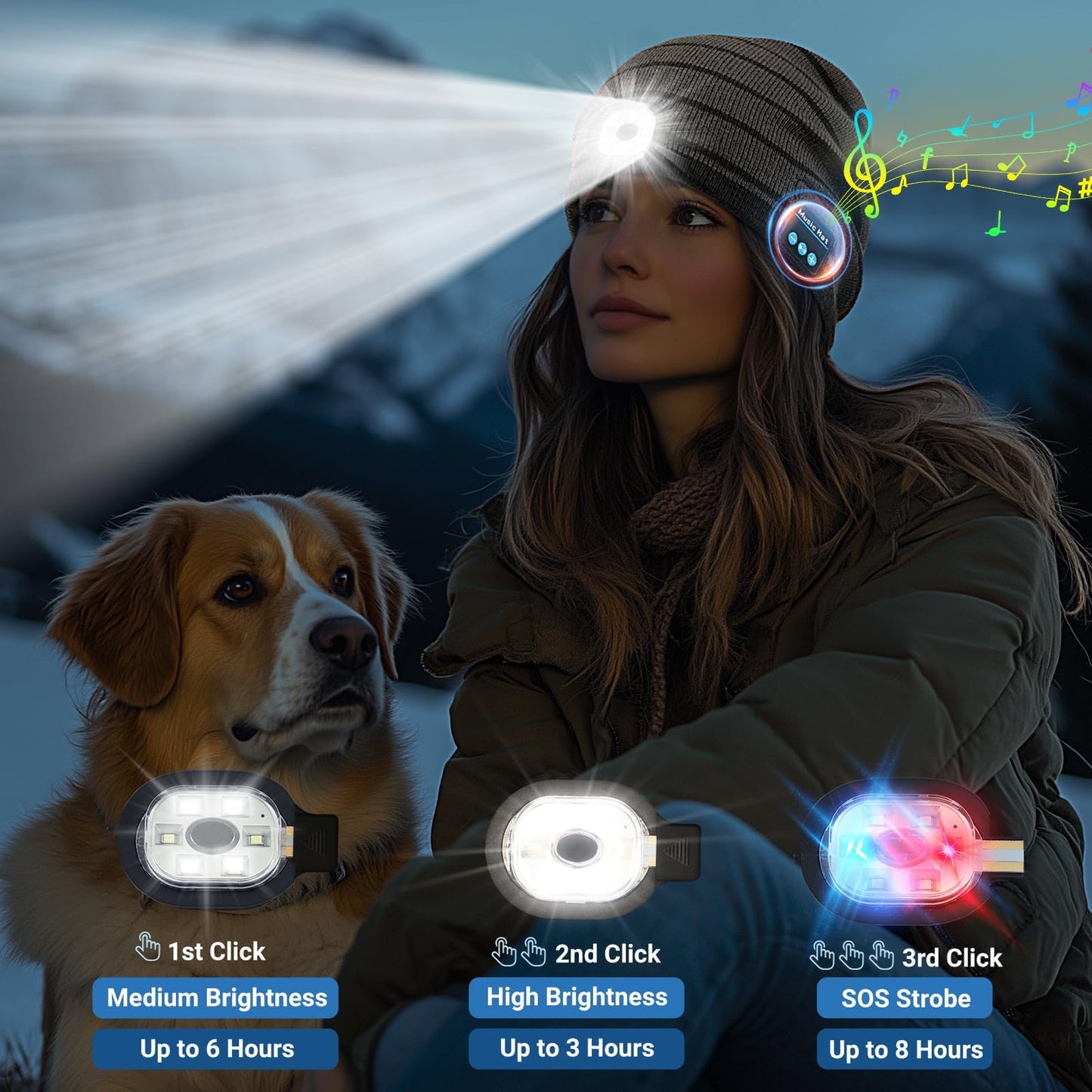 Rotibox Bluetooth Beanie with Light, Hat Wireless Headphone for Outdoor Sports Xmas Gifts Stocking Stuffers for Men, Women, Teens-Black/Drak Gray
