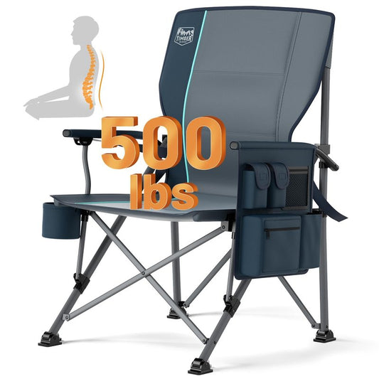 Timber Ridge Oversized Folding Camping Chair with Lumbar Support Adjustable High Back Heavy Duty for Adults Support up to 500lbs with Cup Holder, Cooler Bag, Side Pocket, Blue