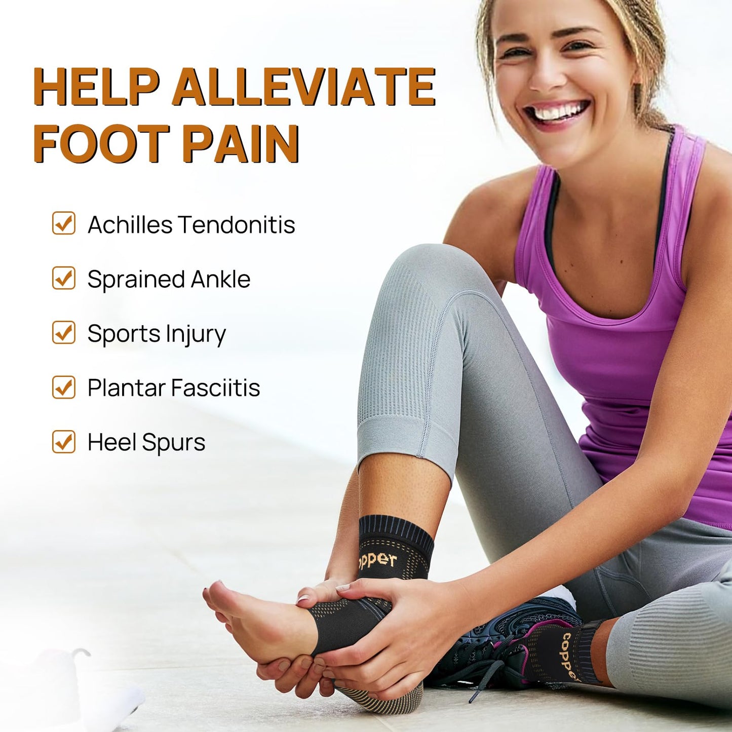 JIUFENTIAN Copper Ankle Brace for Achilles Tendonitis Women and Men (2 pack) - Breathable Ankle Support Brace for Sprained, Sprain,Sports Injury Recovery,Copper Infused– Foot Pain Relief (Large)