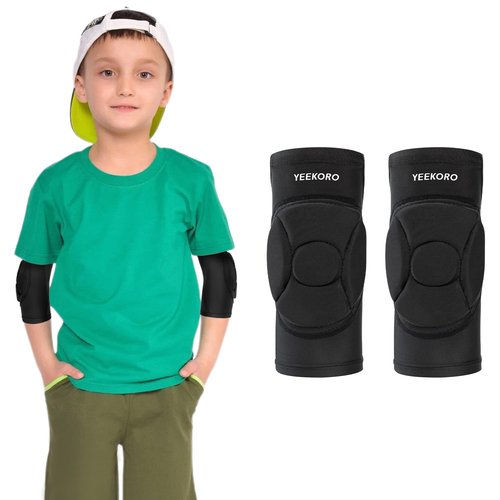 YEEKORO Kids/Youth Knee Pads Elbow Pads Compression Support Sleeve with Thickened Pads Knee Elbow Protective Gear Sports Knee Elbow Protector for Basketball Wrestling Football Volleyball Snowboarding