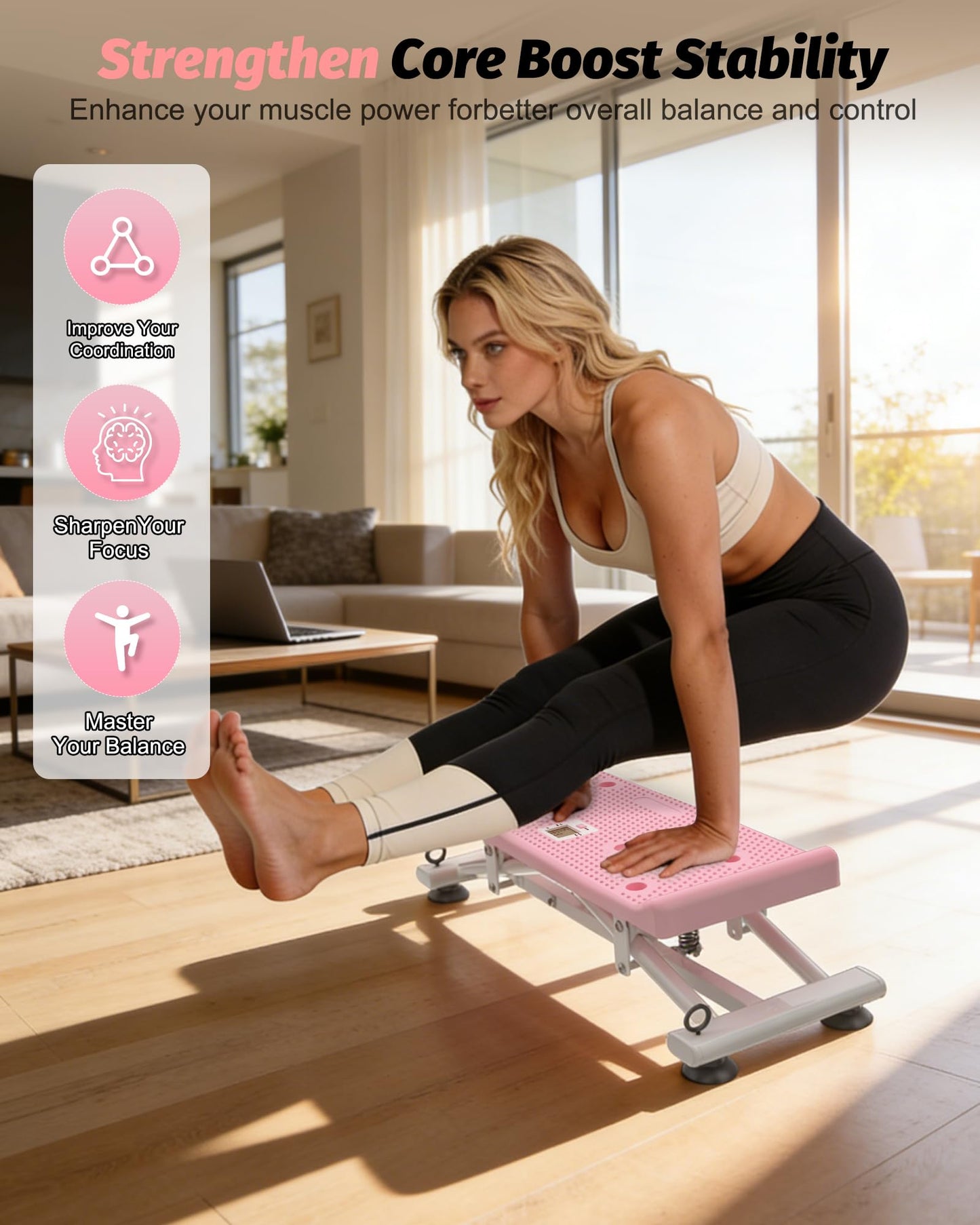 Balance Board for Adults, Ski Training Exercise Equipment with Resistance Bands, Portable Wobble Board with LCD Monitor, 300 lbs Capacity, Balance Trainer for Full Body Workout at Home Gym