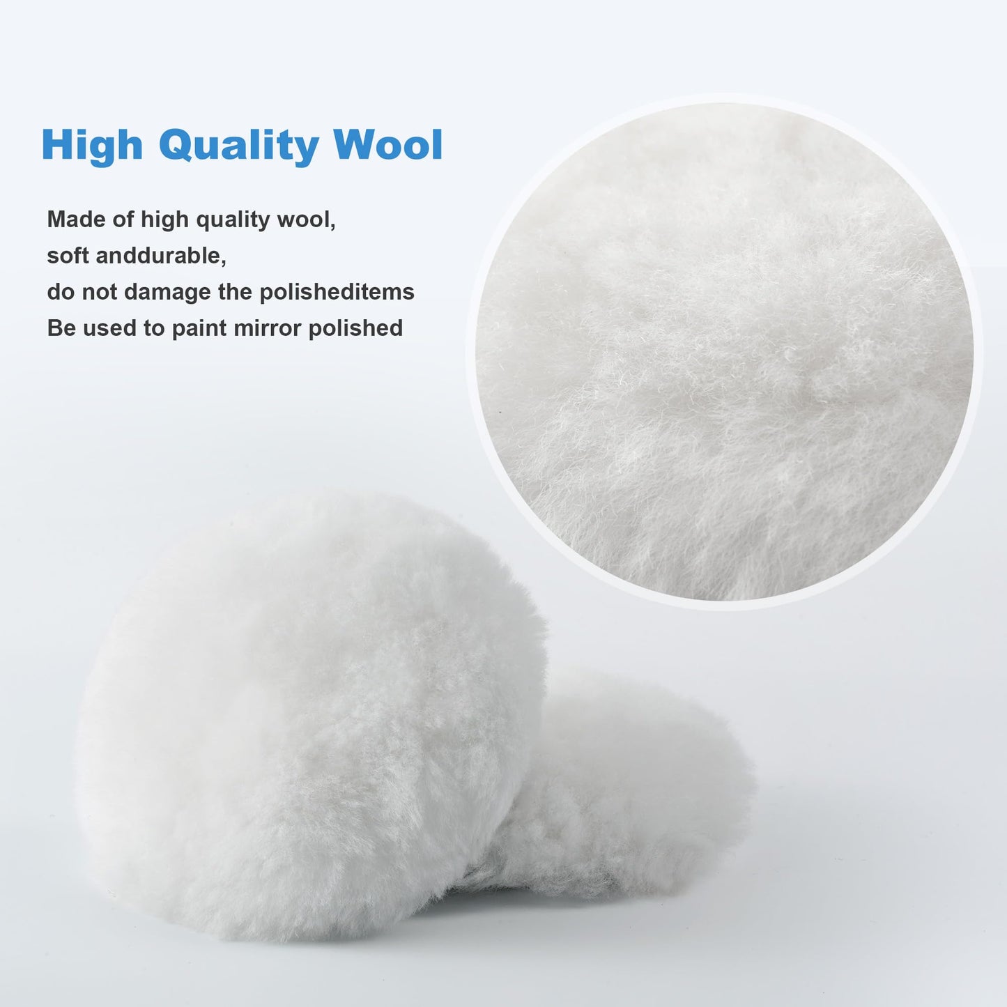 S SATC Wool Polishing Buffing Pad Set with 5PCS 3 Inch Wool Buffing Wheel for Drill, Hook and Loop Back Pad with M10 Drill Adapter, Compound Waxing and Polishing for Car Polisher