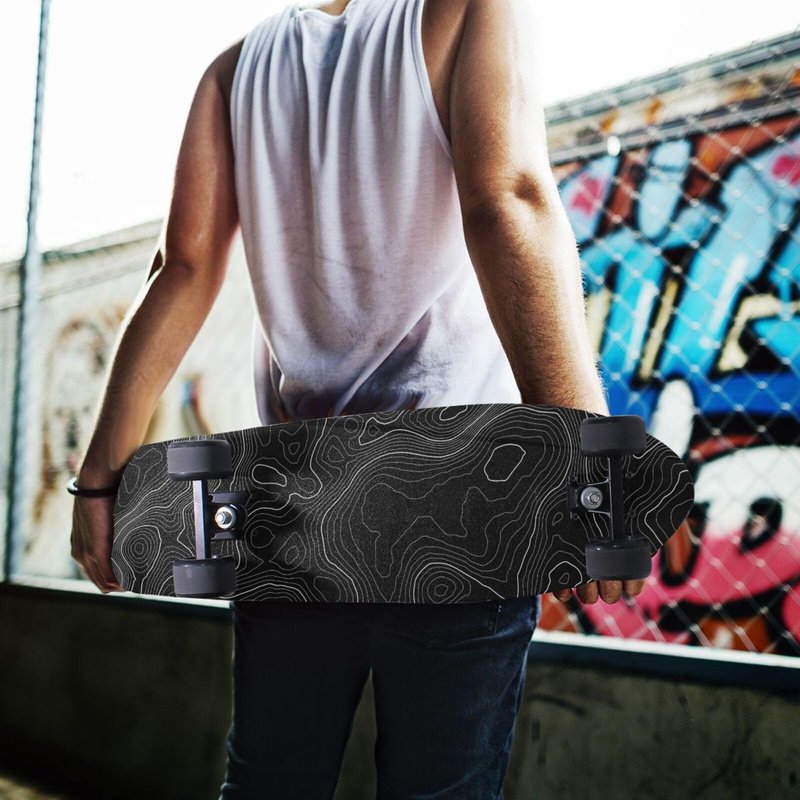 Topographic Map Black Grip Tape With White Lines Contour Geographic Skateboard 33x9 Inch Non-Slip Sandpaper for Longboard Roller Board Stair Treads