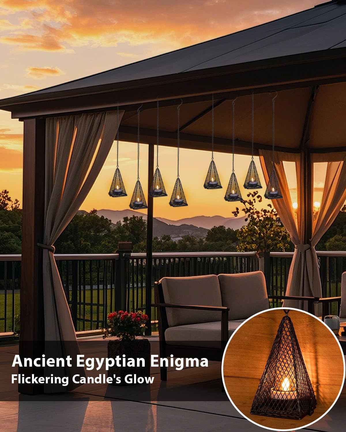 Solar Hanging Lights Outdoor, 4 Pack Hanging Lanterns Candle Holder with Solar Tea Lights Candles Outdoor Waterproof, Chandelier Ideas for Tree Gazebo Pergola Patio Decor