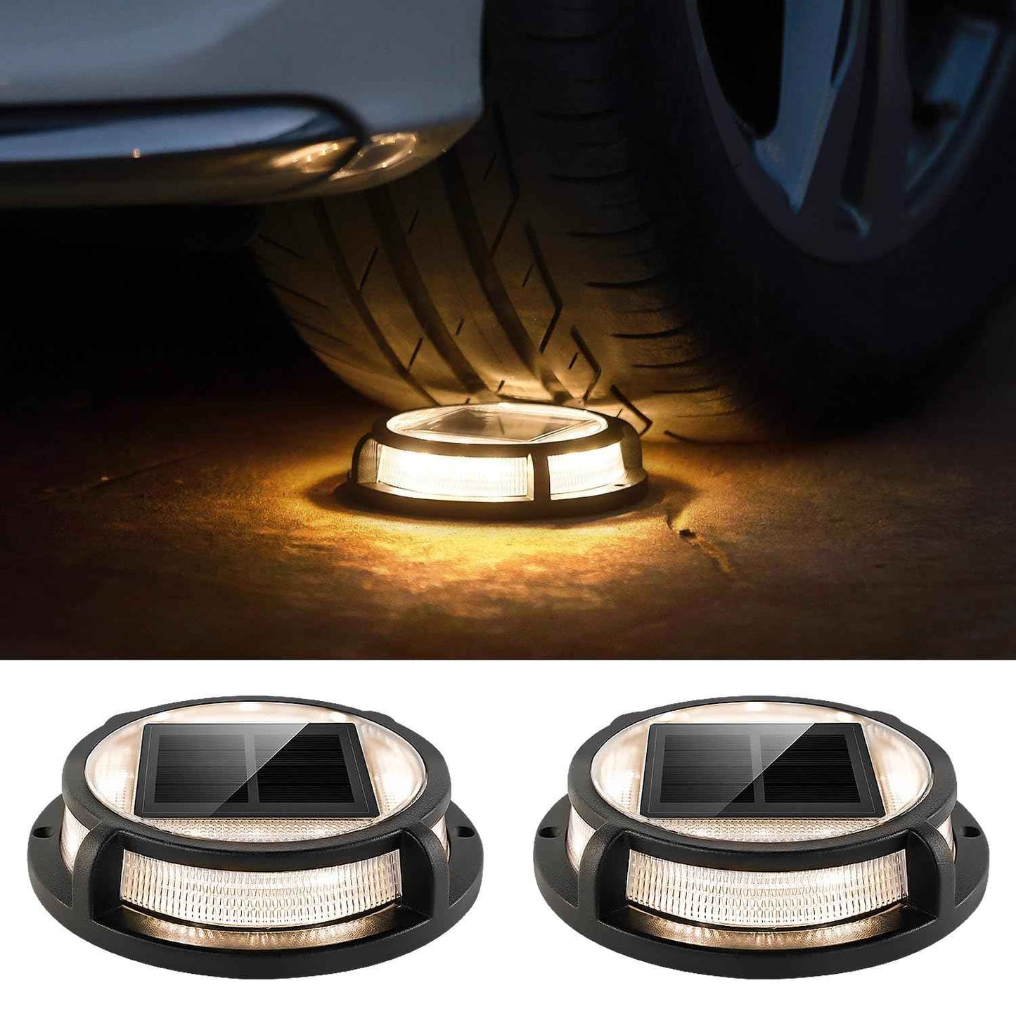 LUTEC 2 Pack Solar Deck Lights, 12 LEDs IP65 Waterproof Solar, Outdoor Driveway Marker Lights for Step, Sidewalk, Pathway, Patio, Garden(Warm White)