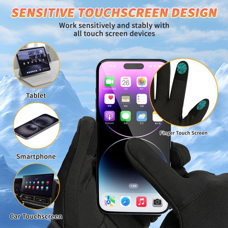 Qsocksy Heated Gloves for Men & Women - 2200mAh Battery, 3 Heating Levels, Overheat Protection - Ultra-Thin Electric Motorcycle Riding Gloves for Winter, Skiing, Snow Sports (Large)